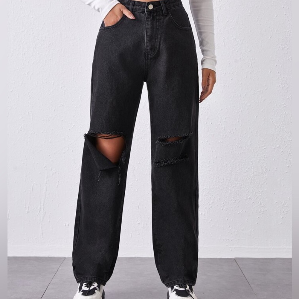 SHEIN high waisted ripped baggy jeans